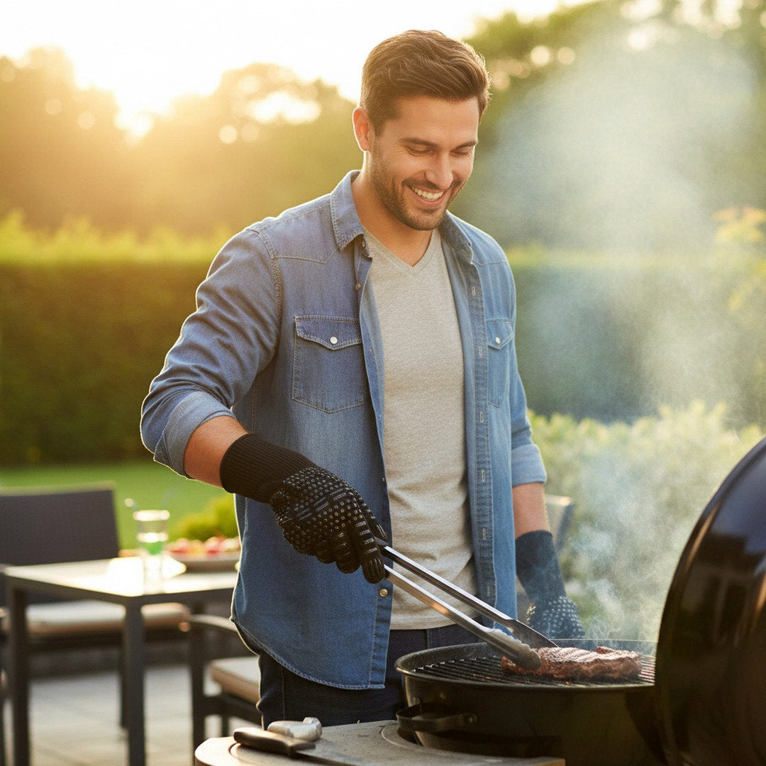 Hitzebeständiger Grillhandschuh | Rutschfeste Silikonbeschichtung für Optimalen Grip | Beidseitig Tragbar bis 800 °C 0