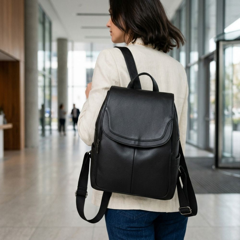 Eleganter Leder Rucksack Damen mit Durchdachter Fächeraufteilung | Stilvoller Begleiter für Alltag und Beruf