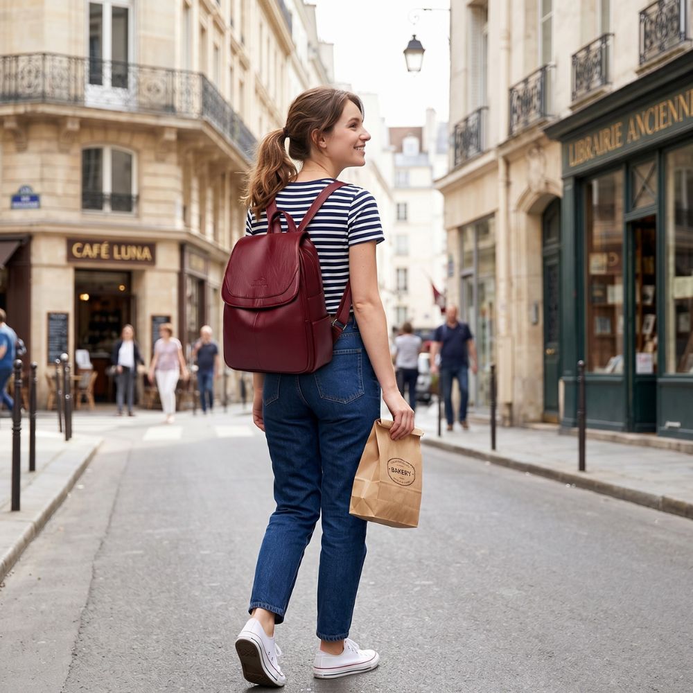 Eleganter Leder Rucksack Damen mit Durchdachter Fächeraufteilung | Stilvoller Begleiter für Alltag und Beruf