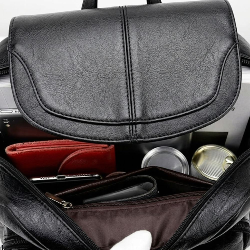 Eleganter Leder Rucksack Damen mit Durchdachter Fächeraufteilung | Stilvoller Begleiter für Alltag und Beruf