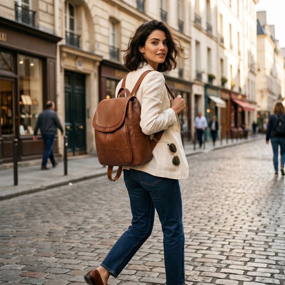 Eleganter Leder Rucksack Damen mit Durchdachter Fächeraufteilung | Stilvoller Begleiter für Alltag und Beruf