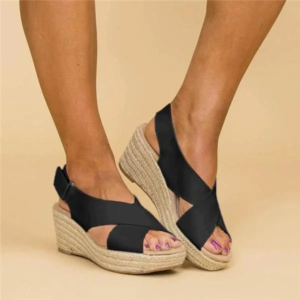 Clara | Schwarze Keilabsatz Schuhe mit Elastischen Riemen | Bequeme Damen Schuhe für Stilvolle Sommer-Outfits 6