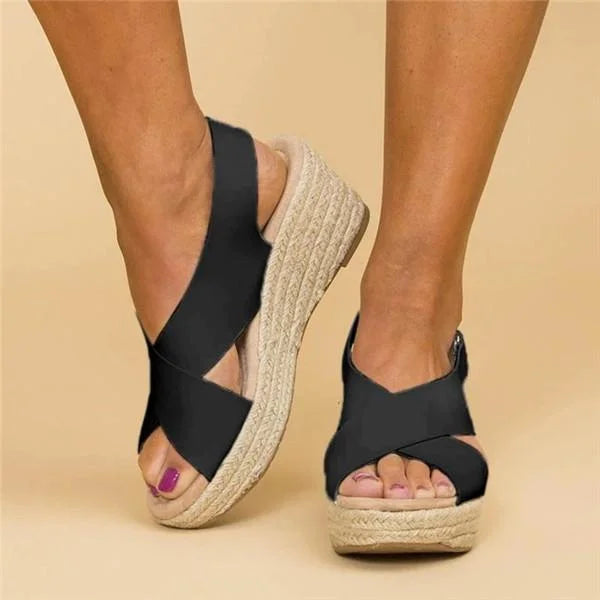 Clara | Schwarze Keilabsatz Schuhe mit Elastischen Riemen | Bequeme Damen Schuhe für Stilvolle Sommer-Outfits 7