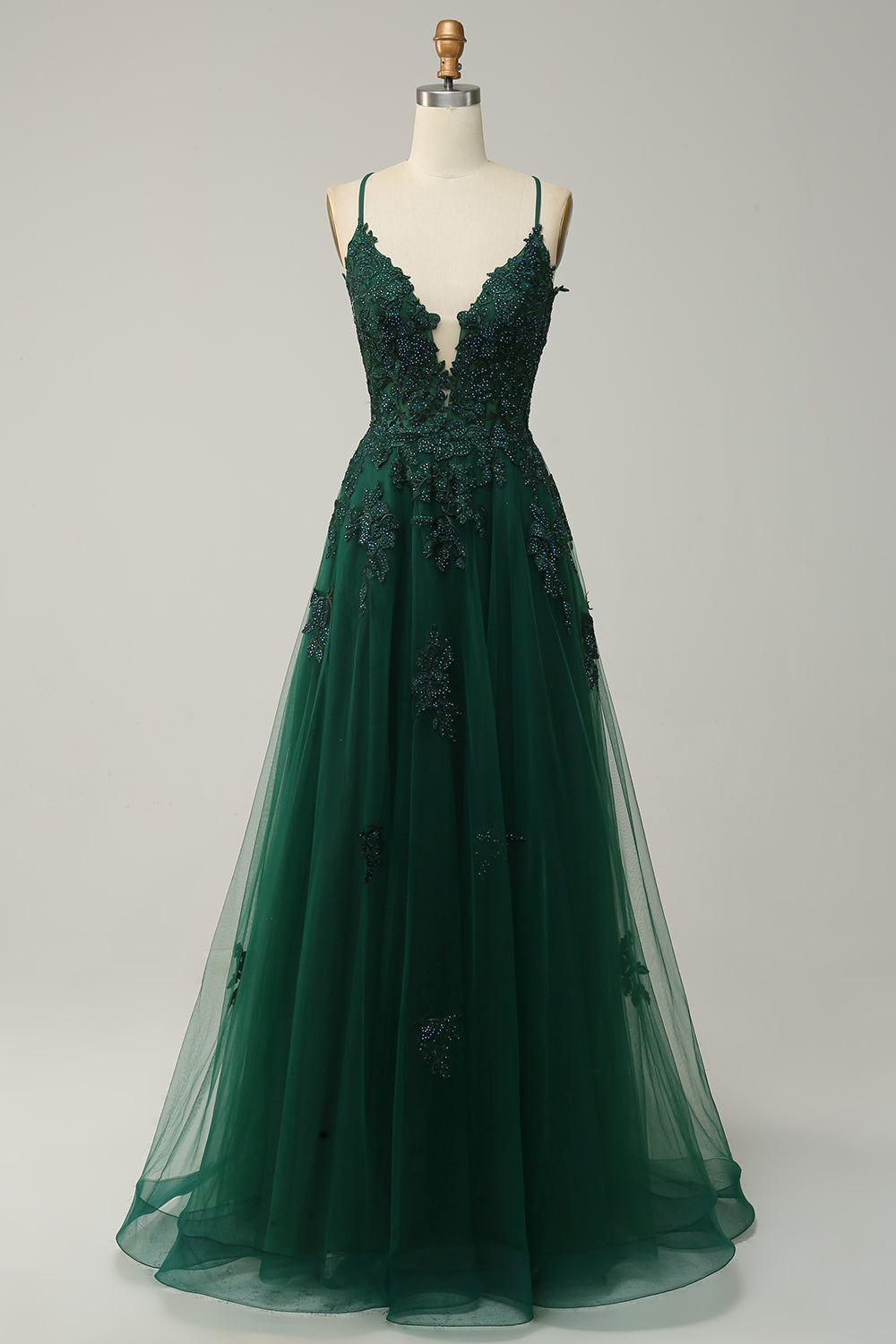Elegantes Ballkleid in Dunkelgrün mit Spaghettiträgern | A-Linien-Silhouette für Optimalen Komfort und Figurbetonung 0