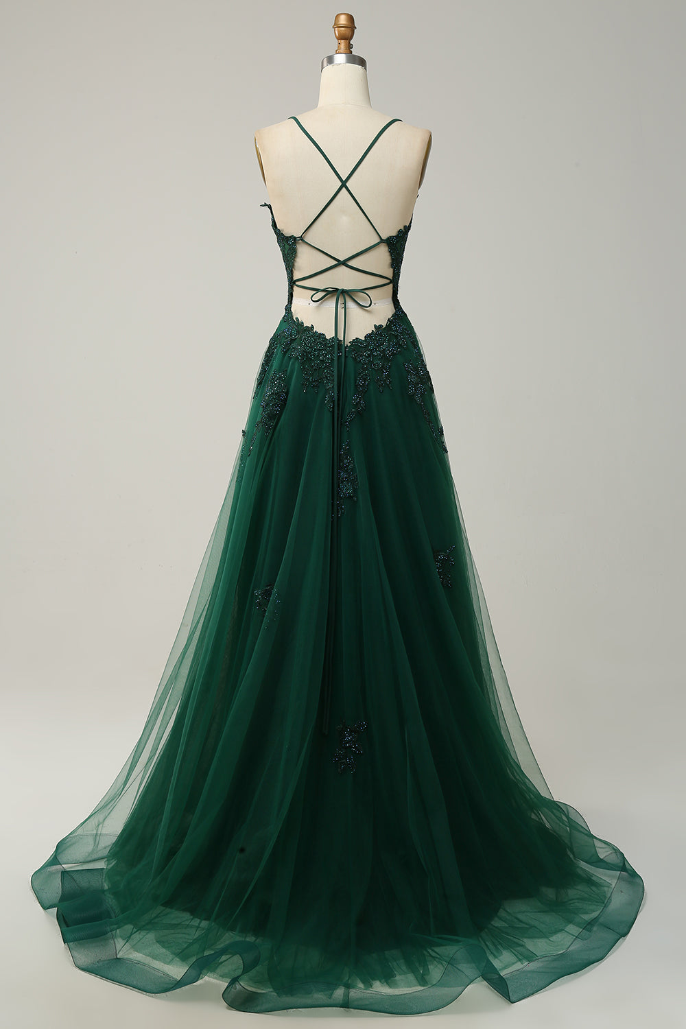 Elegantes Ballkleid in Dunkelgrün mit Spaghettiträgern | A-Linien-Silhouette für Optimalen Komfort und Figurbetonung 1