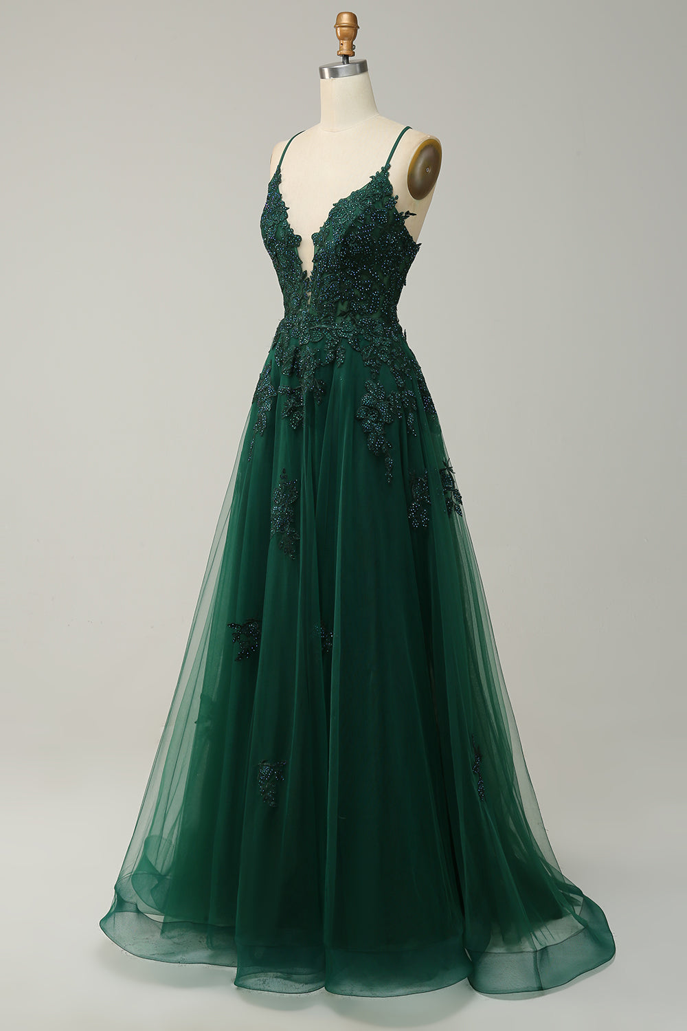 Elegantes Ballkleid in Dunkelgrün mit Spaghettiträgern | A-Linien-Silhouette für Optimalen Komfort und Figurbetonung 4