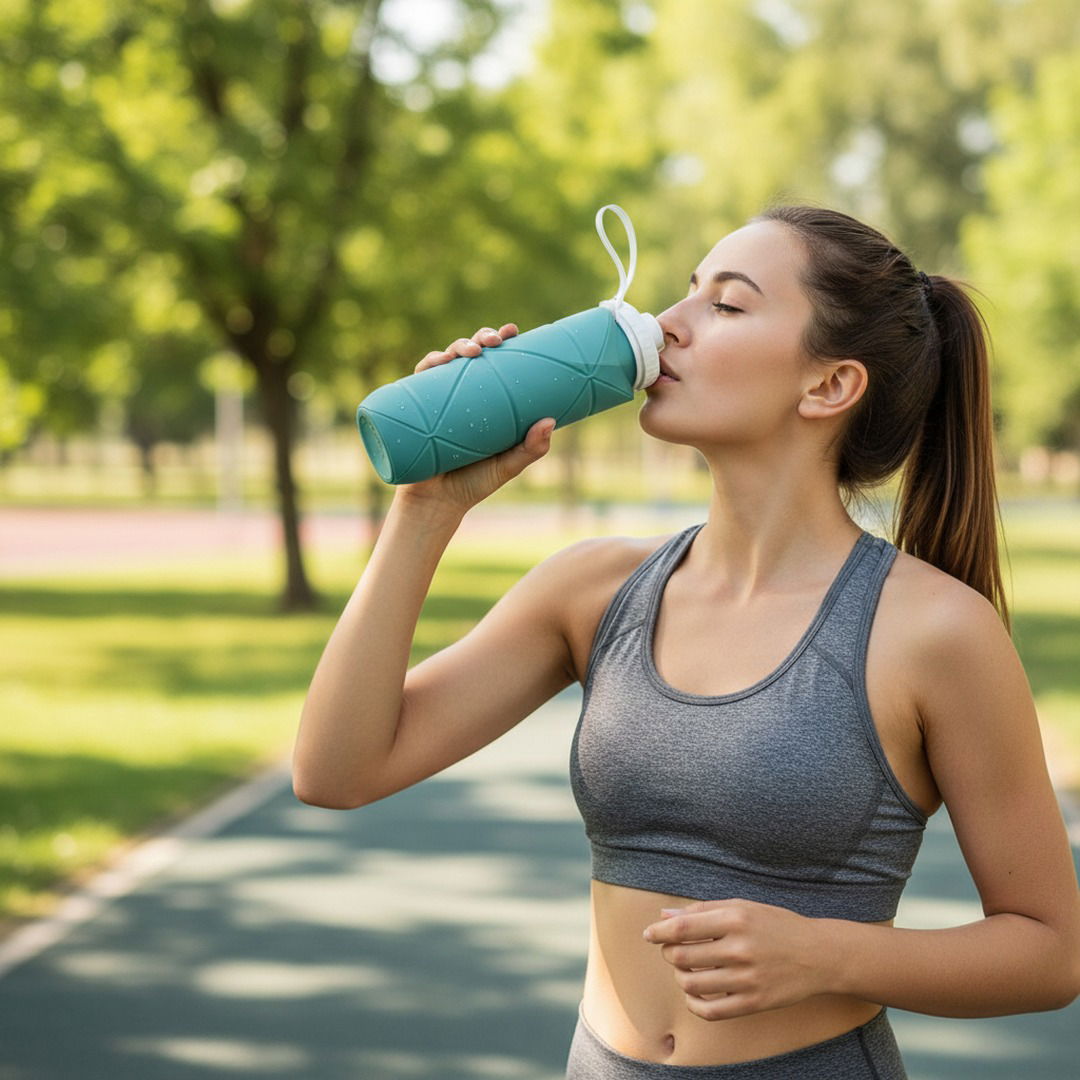 Faltbare Trinkflasche Sport aus Silikon mit Hygienischem Klappdeckel | Kompakt und Leicht für Unterwegs 1