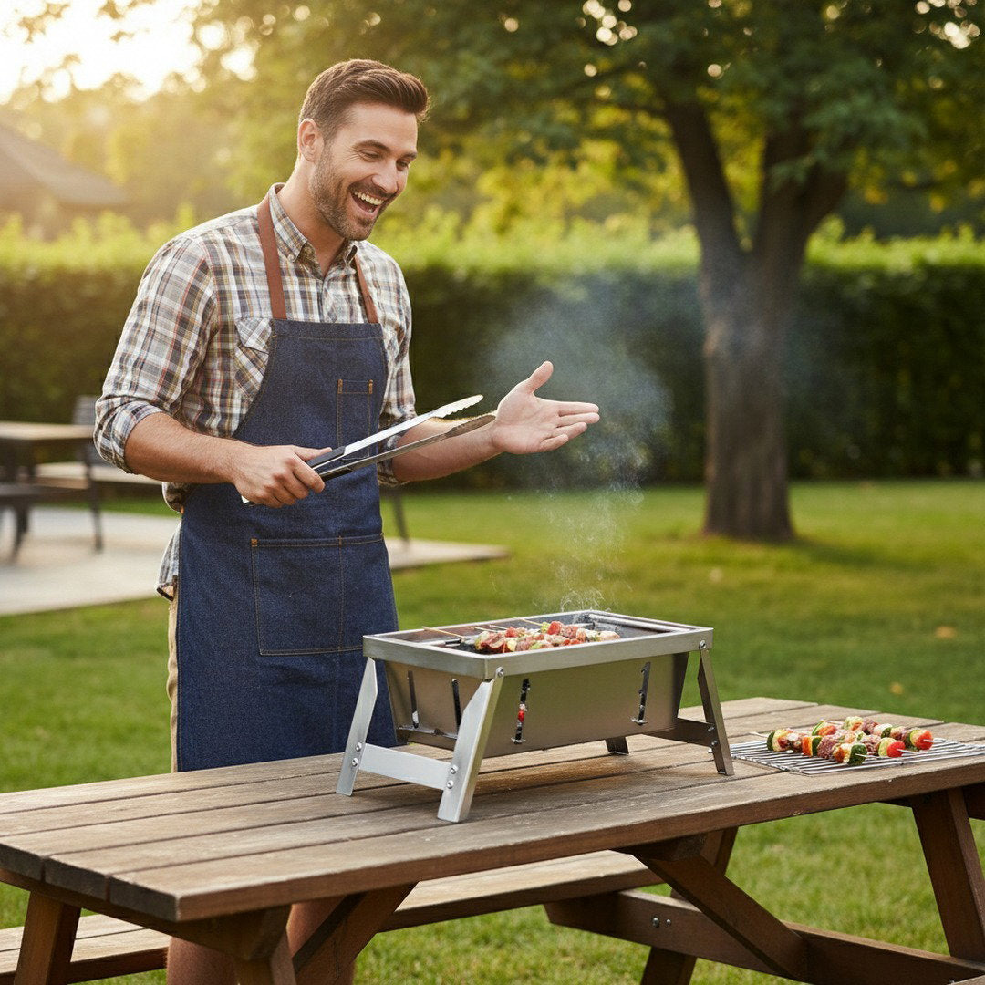 Faltbarer Camping Grill aus Edelstahl mit Höhenverstellung | Tragbarer BBQ Grill für unvergessliche Outdoor-Erlebnisse 4