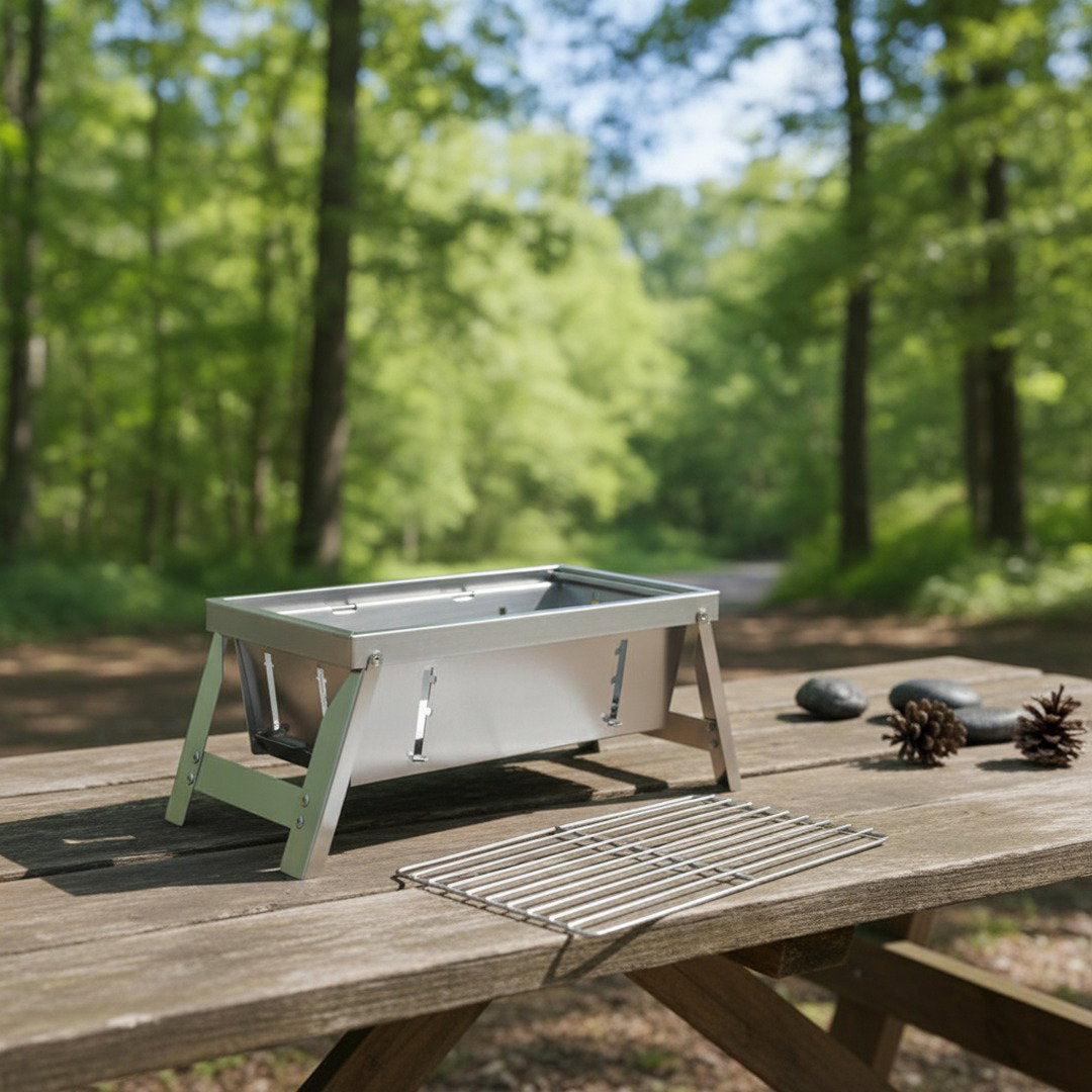 Faltbarer Camping Grill aus Edelstahl mit Höhenverstellung | Tragbarer BBQ Grill für unvergessliche Outdoor-Erlebnisse 4