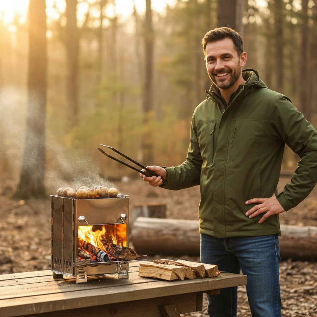 Faltbarer Campingofen aus Edelstahl mit Tragetasche | Kompakter Outdoor-Ofen für Grillen und Kochen 7