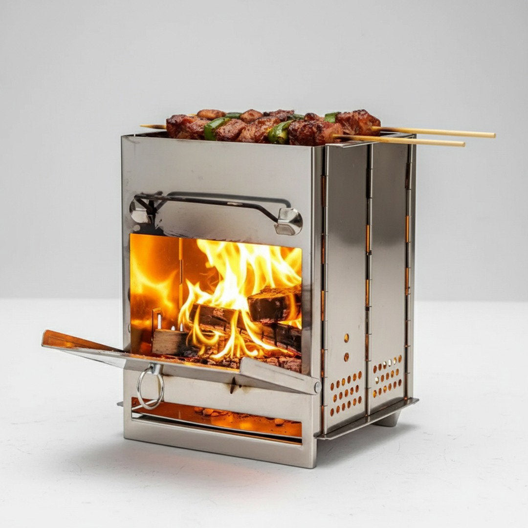 Faltbarer Campingofen aus Edelstahl mit Tragetasche | Kompakter Outdoor-Ofen für Grillen und Kochen 7