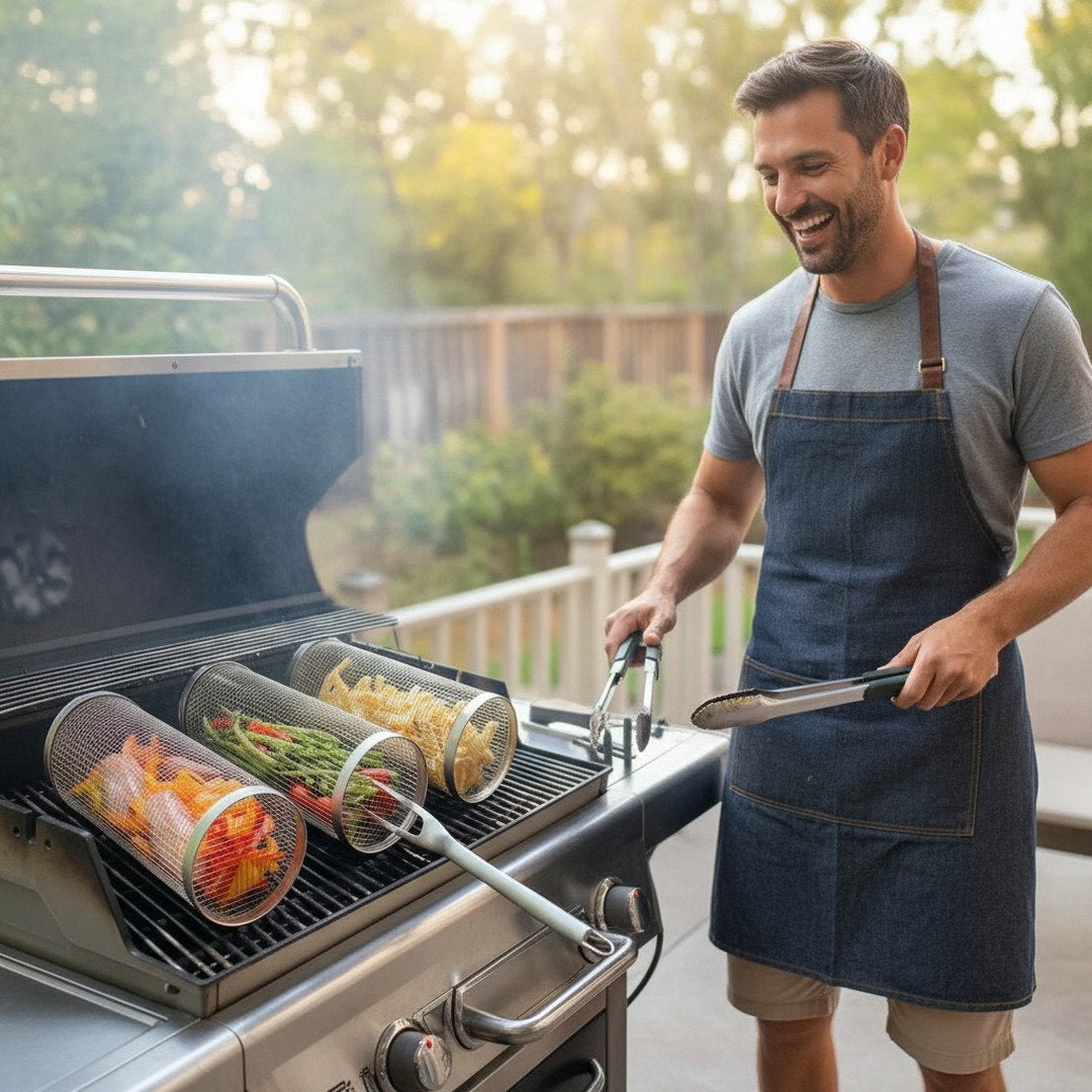 Grillkorb Edelstahl | BBQ-Grillkorb mit Drehverschluss | Set von 2 für einfaches Grillen 4
