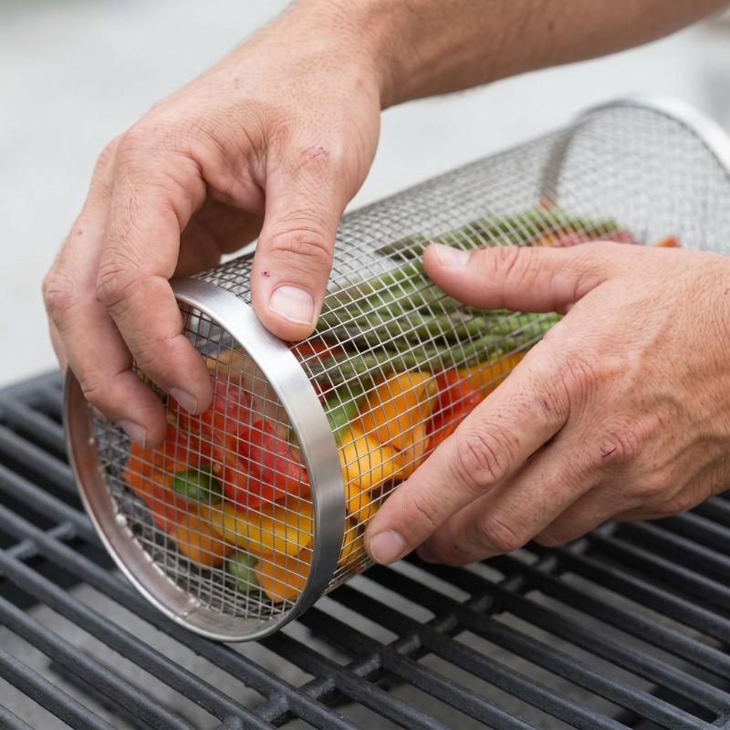 Grillkorb Edelstahl | BBQ-Grillkorb mit Drehverschluss | Set von 2 für einfaches Grillen 4