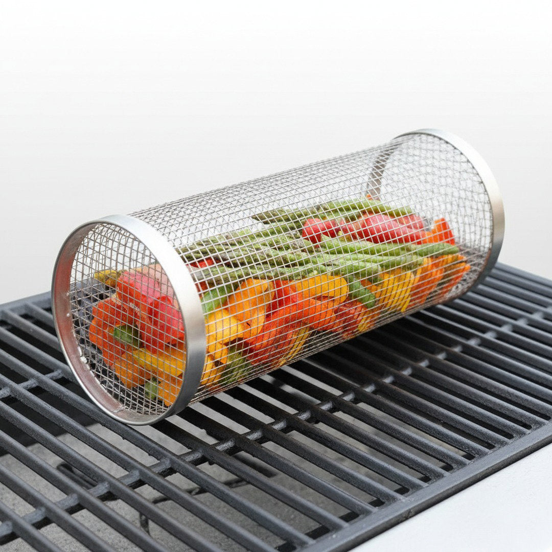 Grillkorb Edelstahl | BBQ-Grillkorb mit Drehverschluss | Set von 2 für einfaches Grillen 4