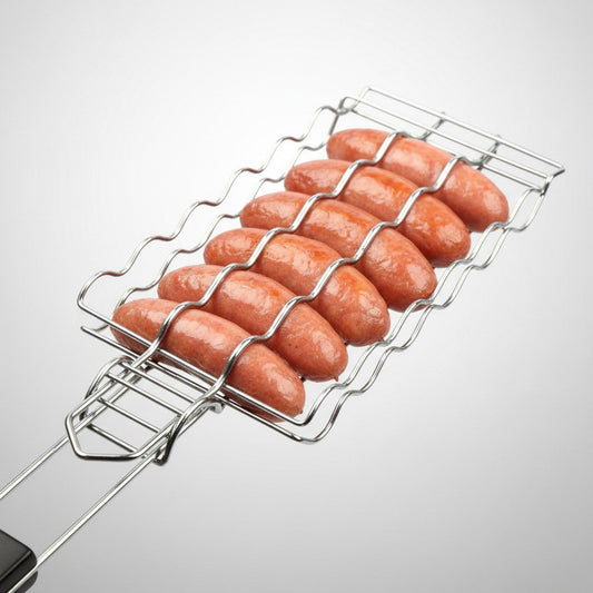 Grillzubehör | Wurst Grillrost mit Hitzebeständigem Holzgriff | Robustes Design für Perfekte Grillgerichte 0