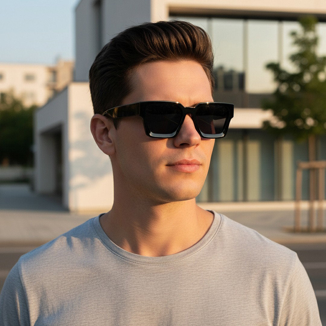 Herren Retro Kunststoff Sonnenbrille | Elegante Eckige Designbrille mit UV400-Schutz 8