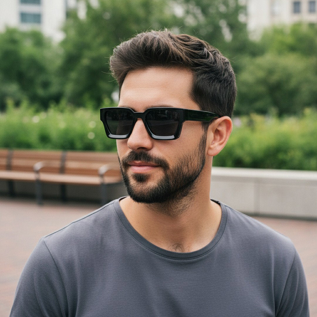 Herren Retro Kunststoff Sonnenbrille | Elegante Eckige Designbrille mit UV400-Schutz 8