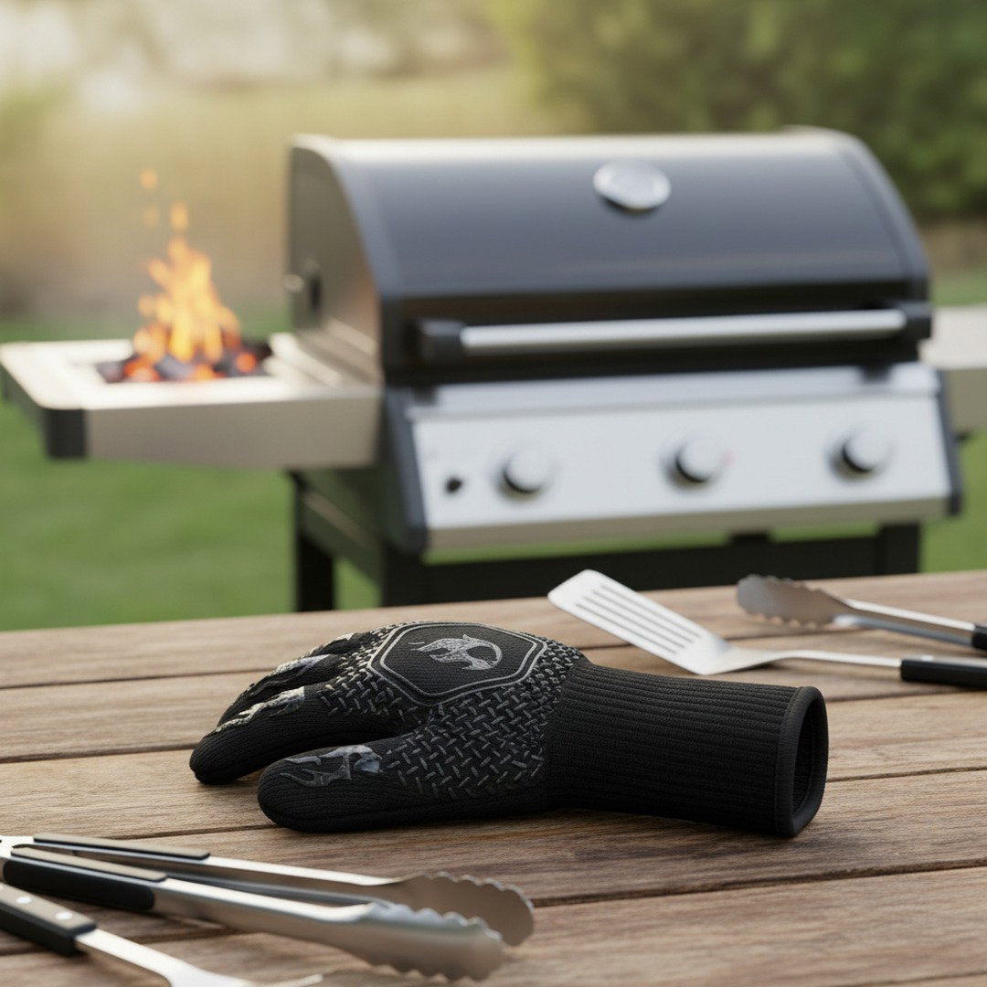 Hitzebeständiger Grillhandschuh | Rutschfeste Silikonbeschichtung für Optimalen Grip | Beidseitig Tragbar bis 800 °C 0