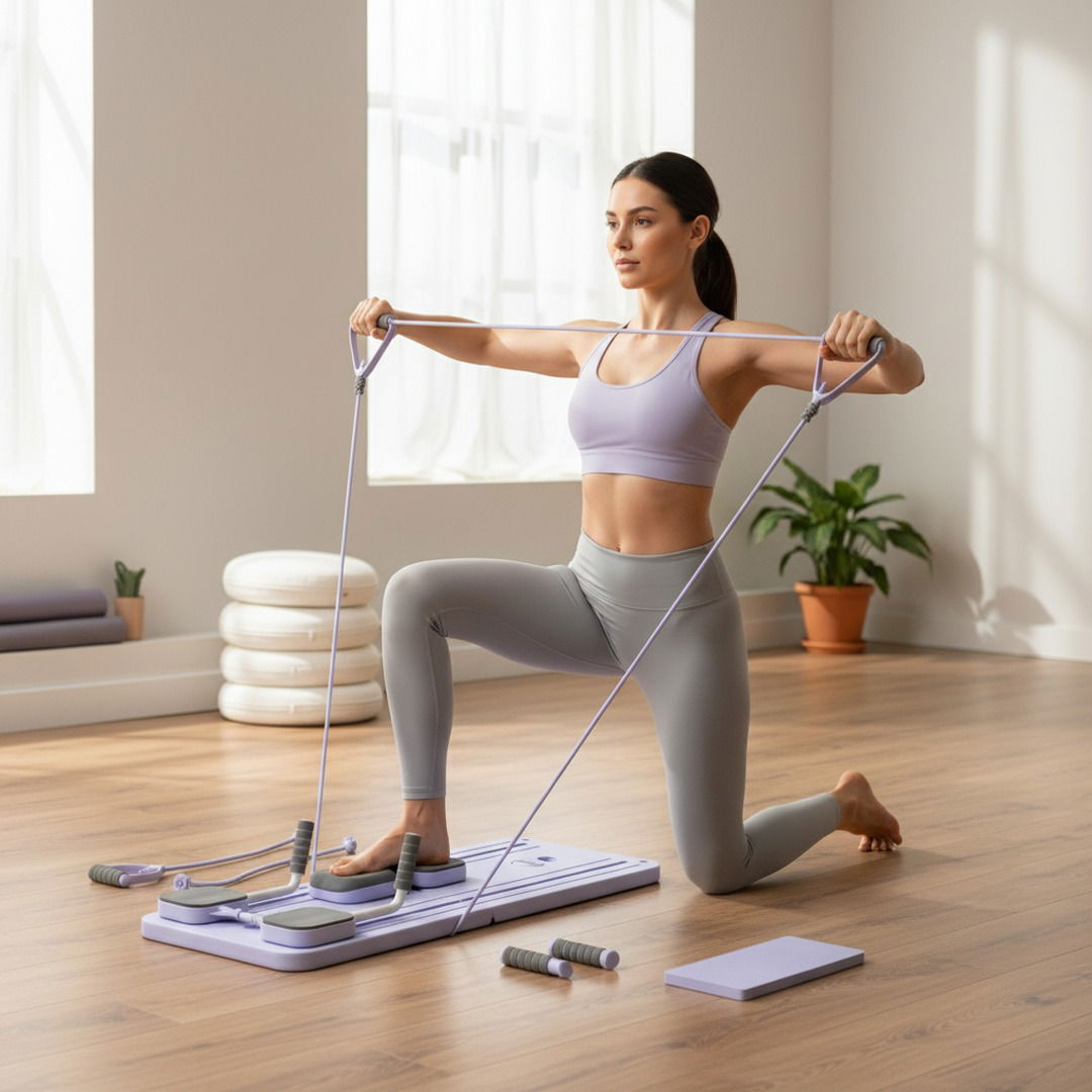 Pilates-Board | Faltbares Trainingsgerät mit Widerstandsbändern | Multifunktionales Core-Training für Zuhause 2