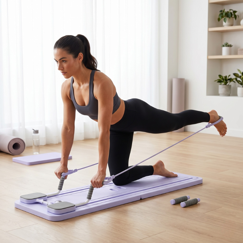Pilates-Board | Faltbares Trainingsgerät mit Widerstandsbändern | Multifunktionales Core-Training für Zuhause 2
