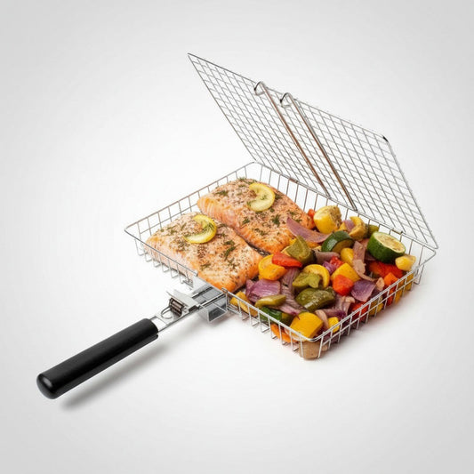 Tragbares Grillzubehör | Edelstahl Grillgitter mit Hitzebeständigem Griff | Ideal für Fisch und Gemüse beim Camping 4