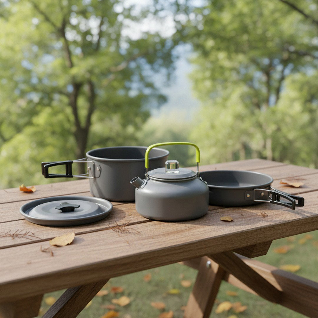Outdoor Camping Kochset mit Leichtem Aluminiumdesign | Vielseitiges Kochzubehör für Abenteuer in der Natur