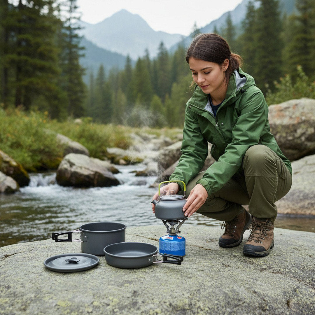Outdoor Camping Kochset mit Leichtem Aluminiumdesign | Vielseitiges Kochzubehör für Abenteuer in der Natur